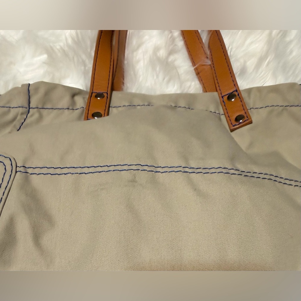 Lacoste Beige Canvas Sportsman Drawstring Tote with Tan Leather Handles - Picture 10 of 14